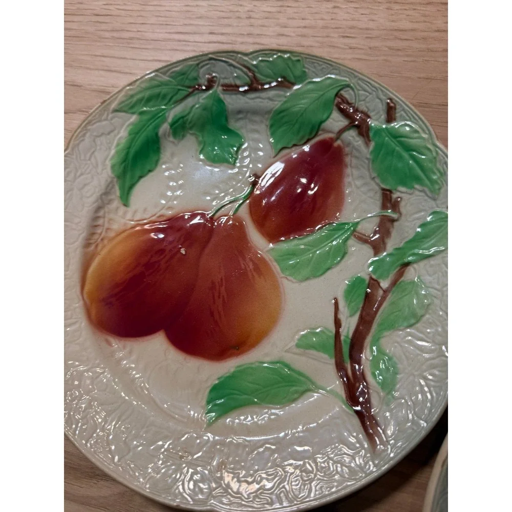St. Clement Vintage Majolica Fruit Plates Set of 3 Made in France AS IS 1920s